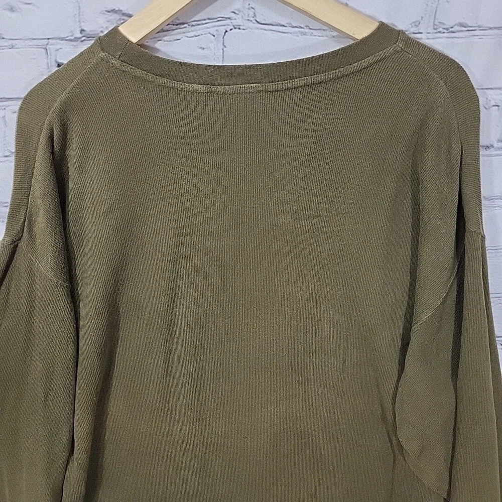 Baileys Point Top Mens XL Army Green Ribbed Crew Neck Pullover‎ 100% Cotton Vtg